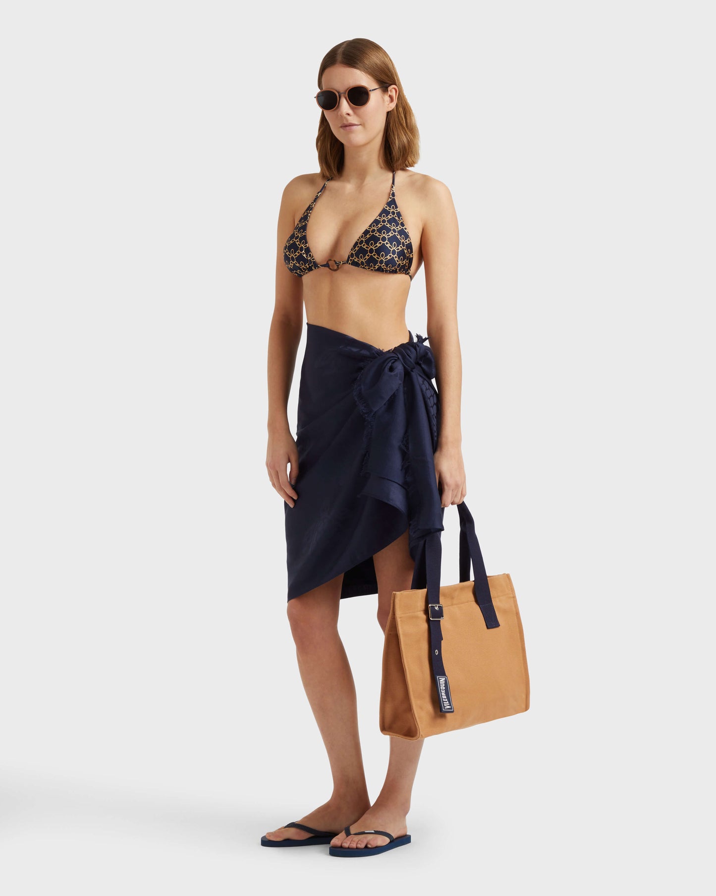 Vilebrequin Women Side Tie Bikini Bottom Turtles Chain - Blue Navy