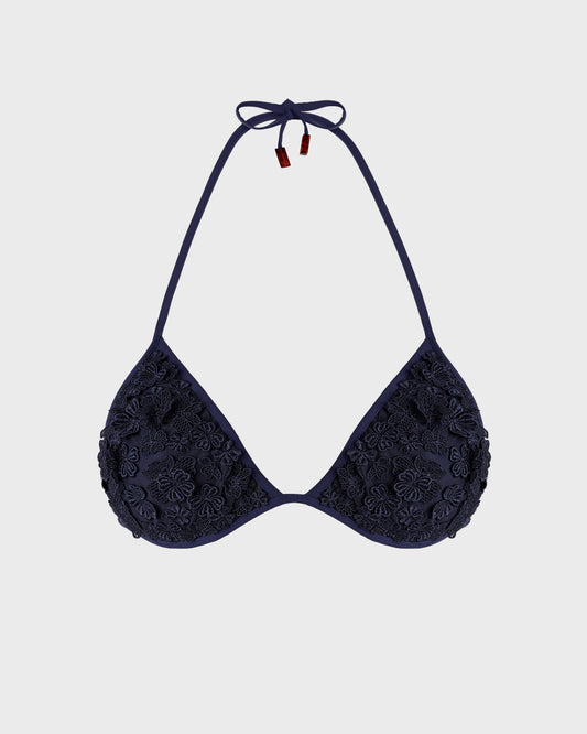Vilebrequin Women Triangle Bikini Top Embroidered Guipure Florale - Blue Navy