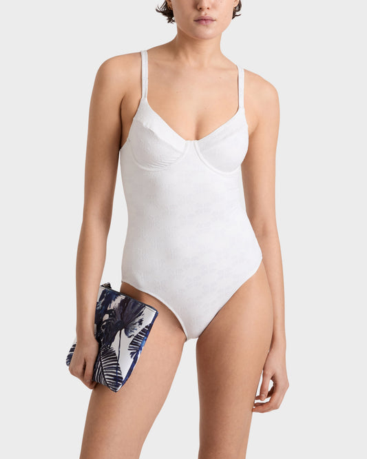 Vilebrequin Women Underwire One-piece Swimsuit Turtles Monogram - White