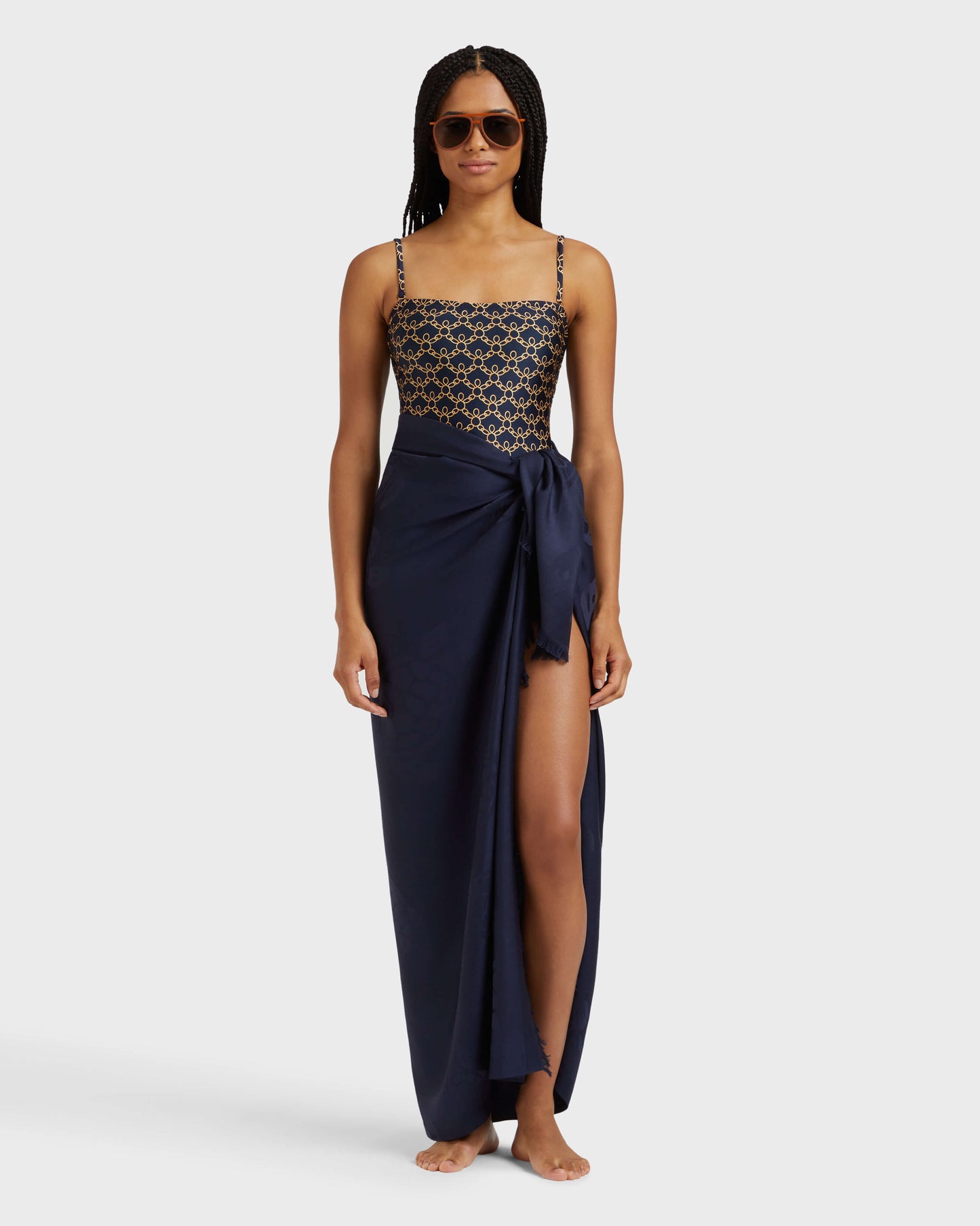 Vilebrequin Women Bustier One-piece swimsuit Turtles Chains - Blue Navy