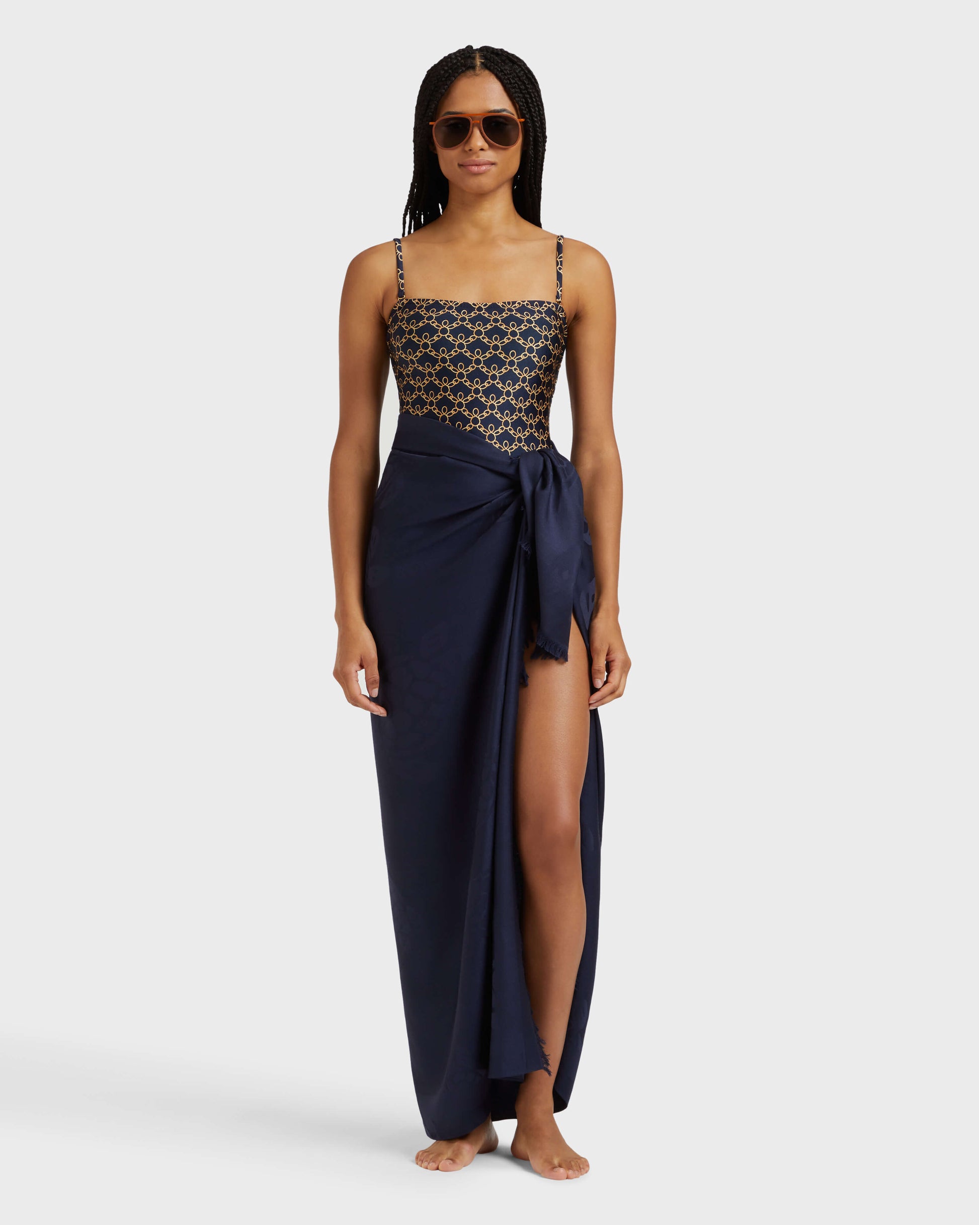 Vilebrequin Women Bustier One-piece swimsuit Turtles Chains - Blue Navy