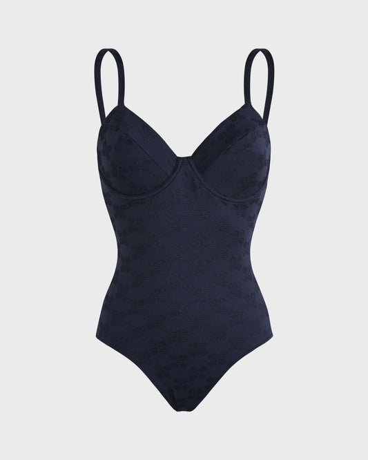 Vilebrequin Women Underwire One-piece Swimsuit Turtle Monogram Jacquard - Blue Navy