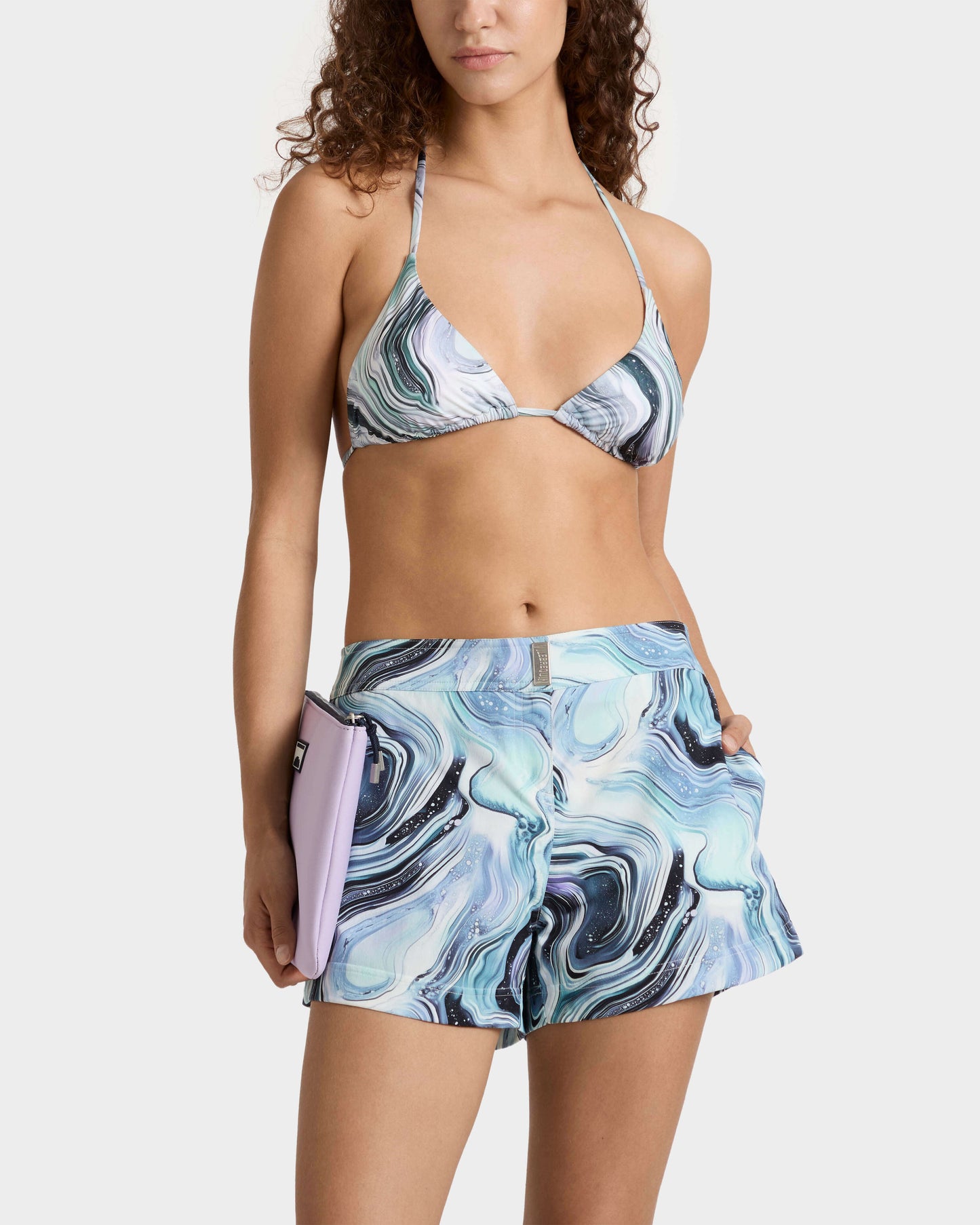 Vilebrequin Women Flat belt Stretch Swim Trunks Marble - White
