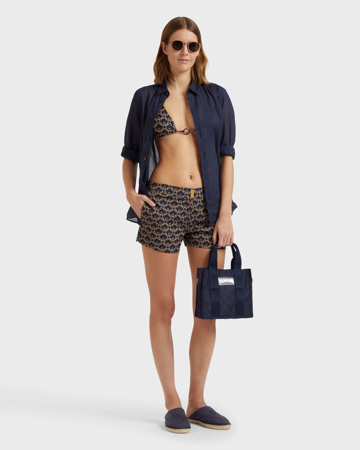 Vilebrequin Women Swim Shorts Turtles Chain - Blue Navy