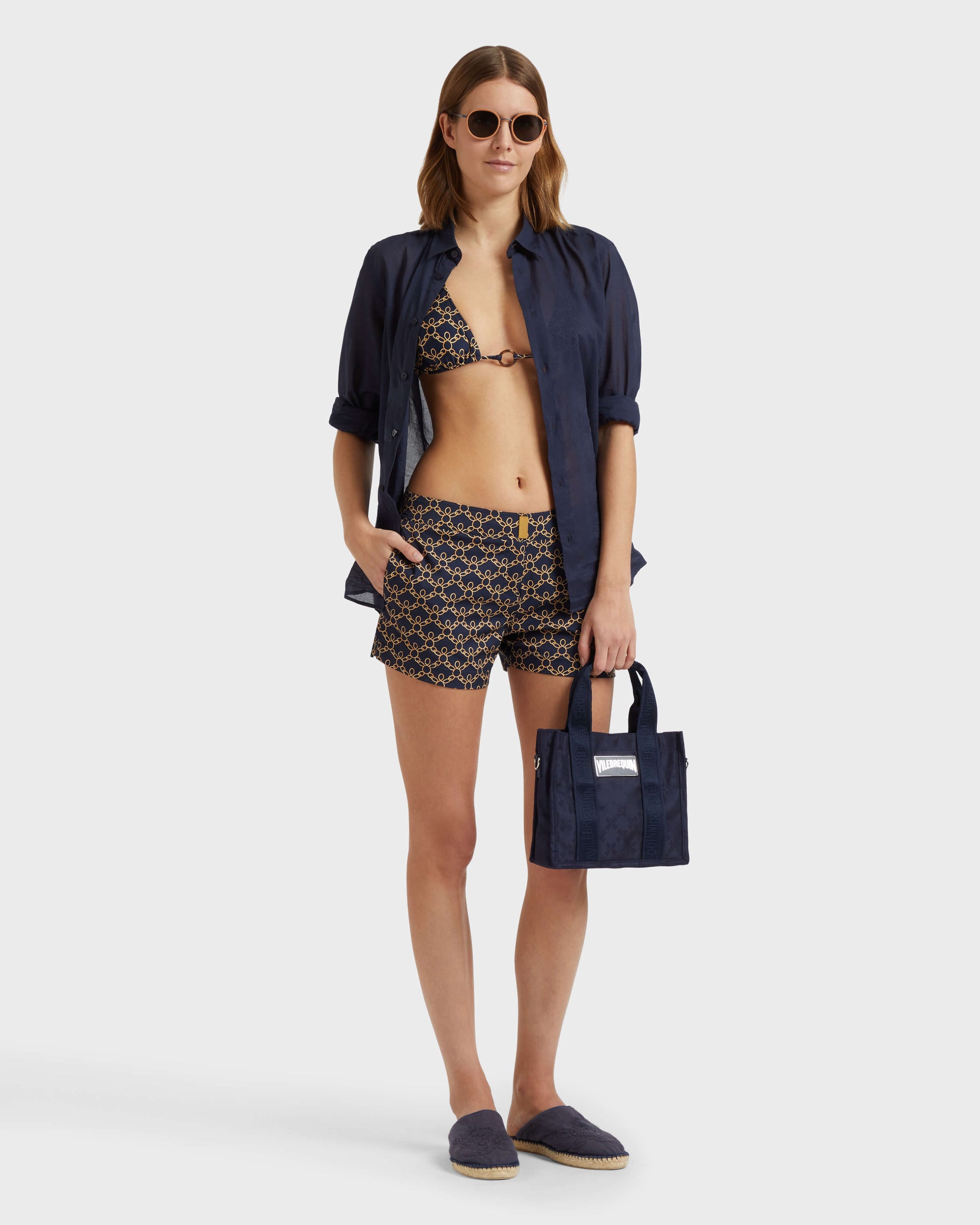 Vilebrequin Women Swim Shorts Turtles Chain - Blue Navy