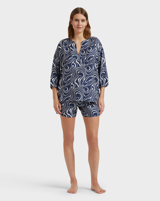 Vilebrequin Women Silk Shirt Waves - Blue Navy