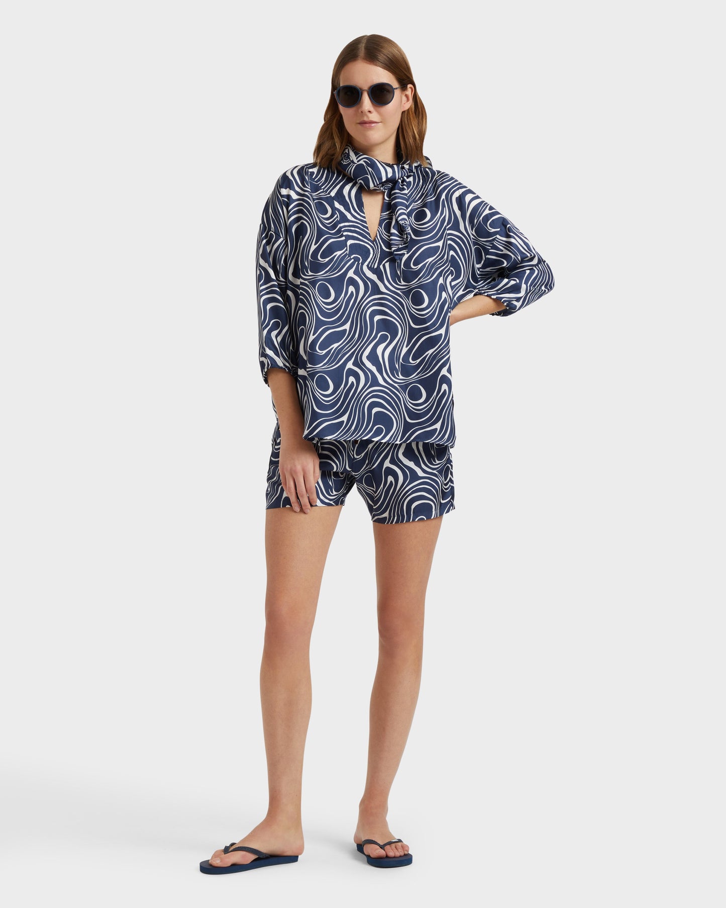 Vilebrequin Women Silk Shirt Waves - Blue Navy