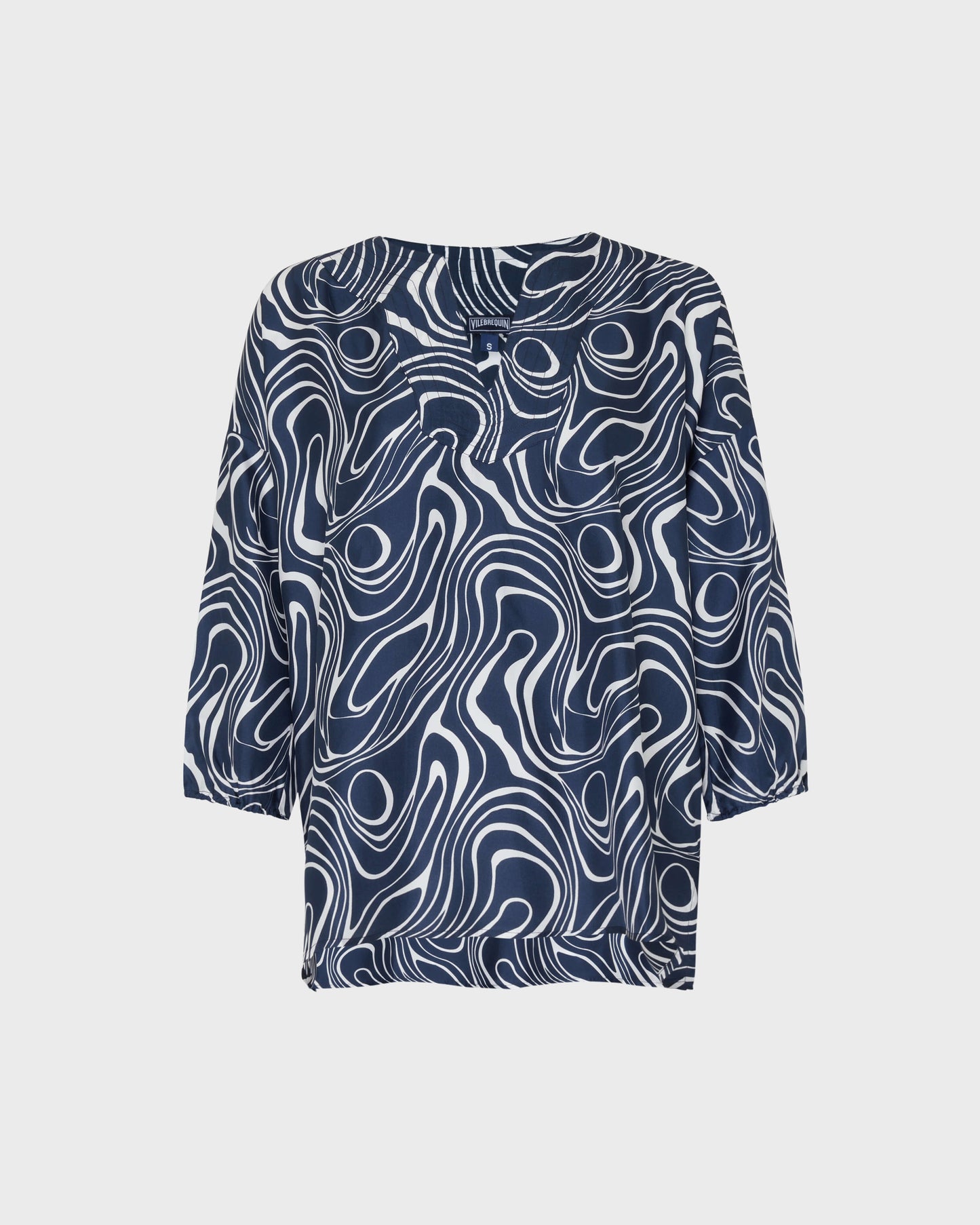 Vilebrequin Women Silk Shirt Waves - Blue Navy