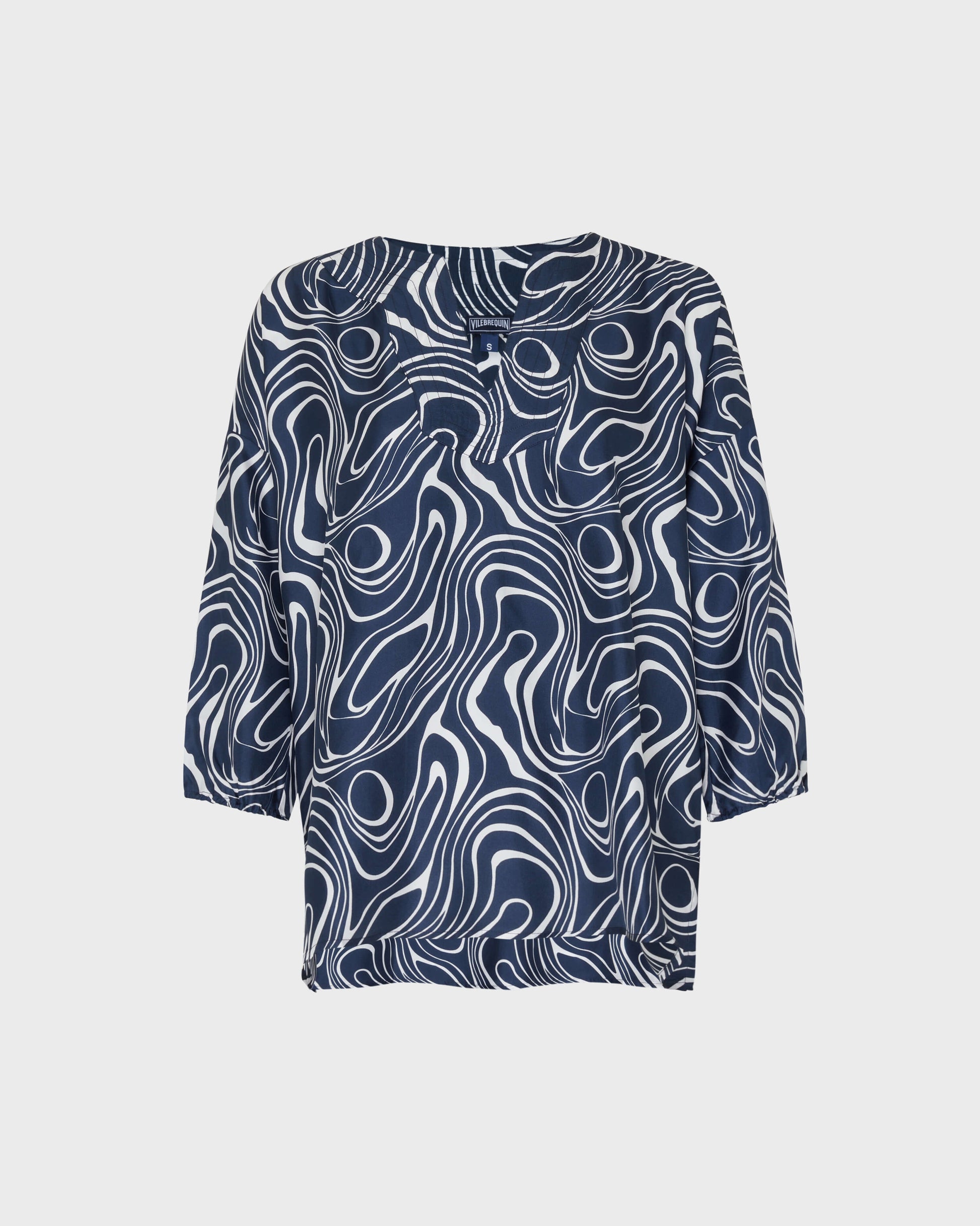 Vilebrequin Women Silk Shirt Waves - Blue Navy
