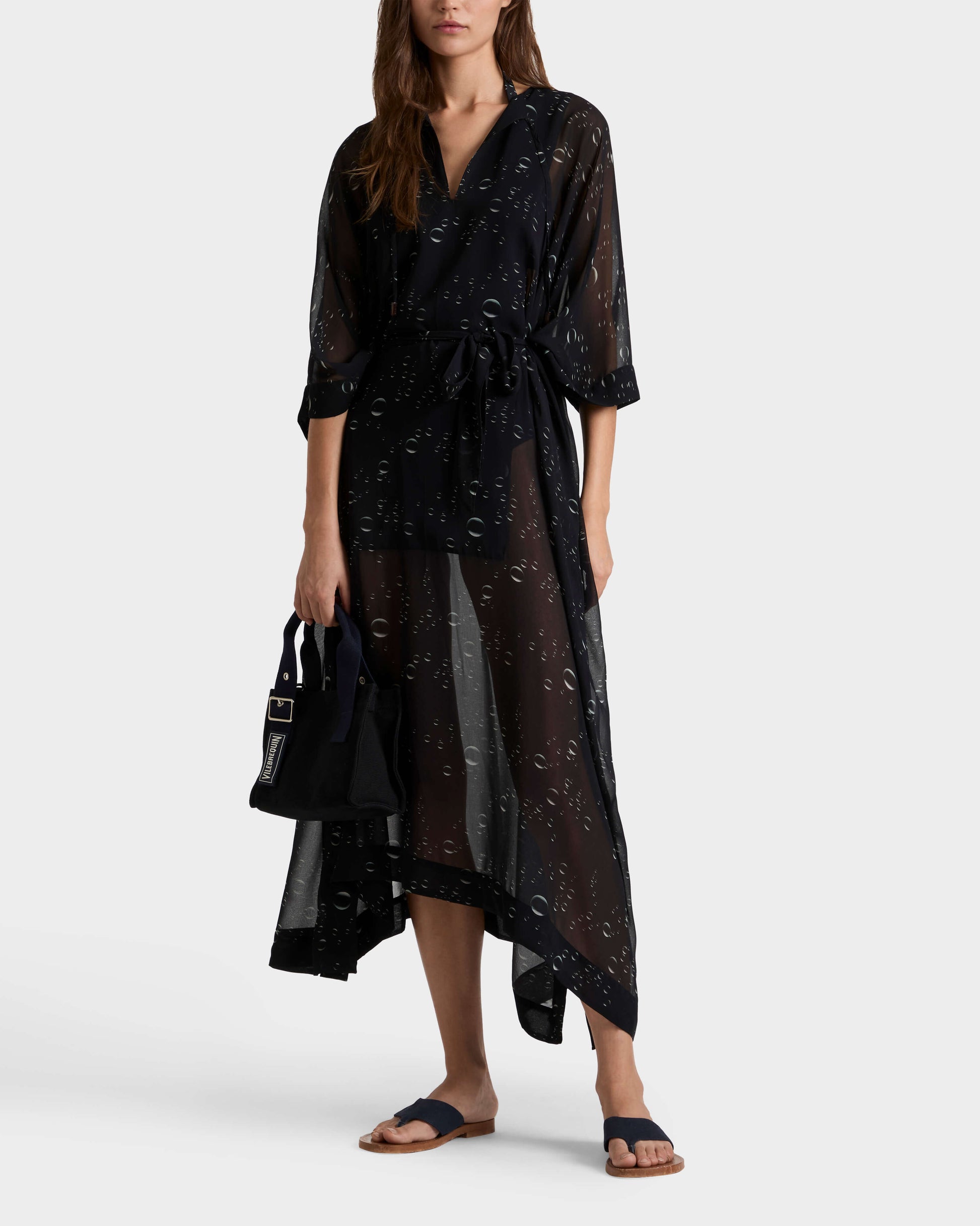 Vilebrequin Women Long Crêpe Georgette Kaftan Bubble 3D - Black