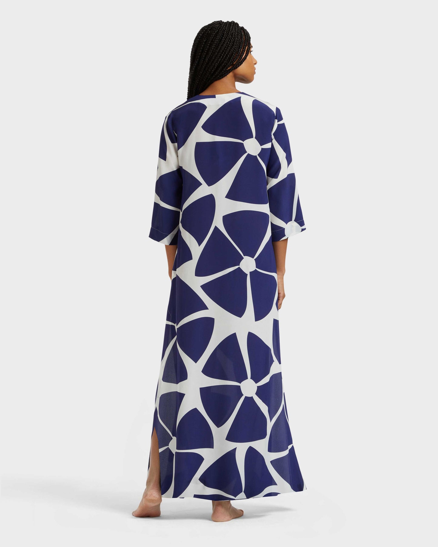 Vilebrequin Women Long Silk Crepe De Chine Kaftan Big Flowers - Blue Midnight