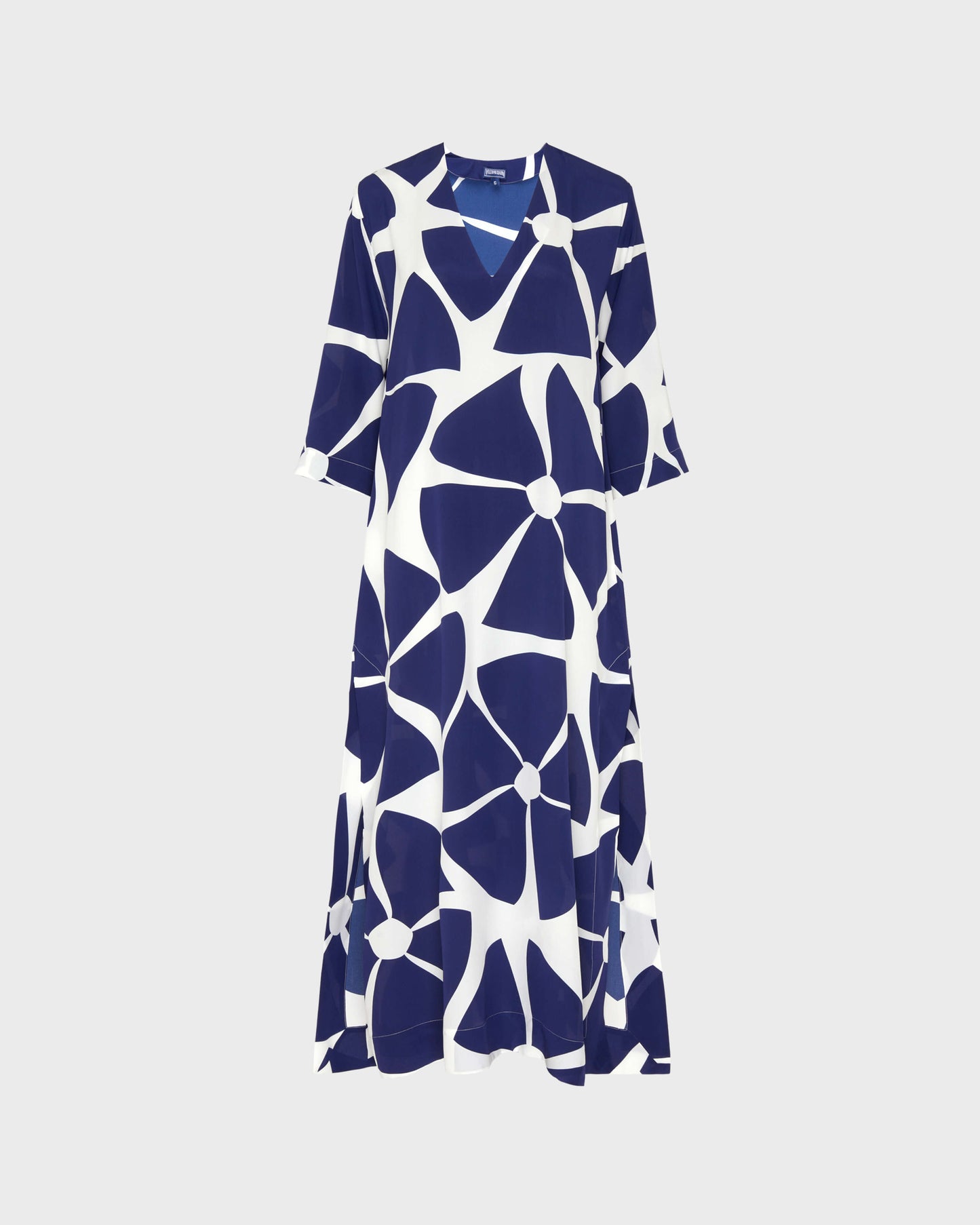 Vilebrequin Women Long Silk Crepe De Chine Kaftan Big Flowers - Blue Midnight