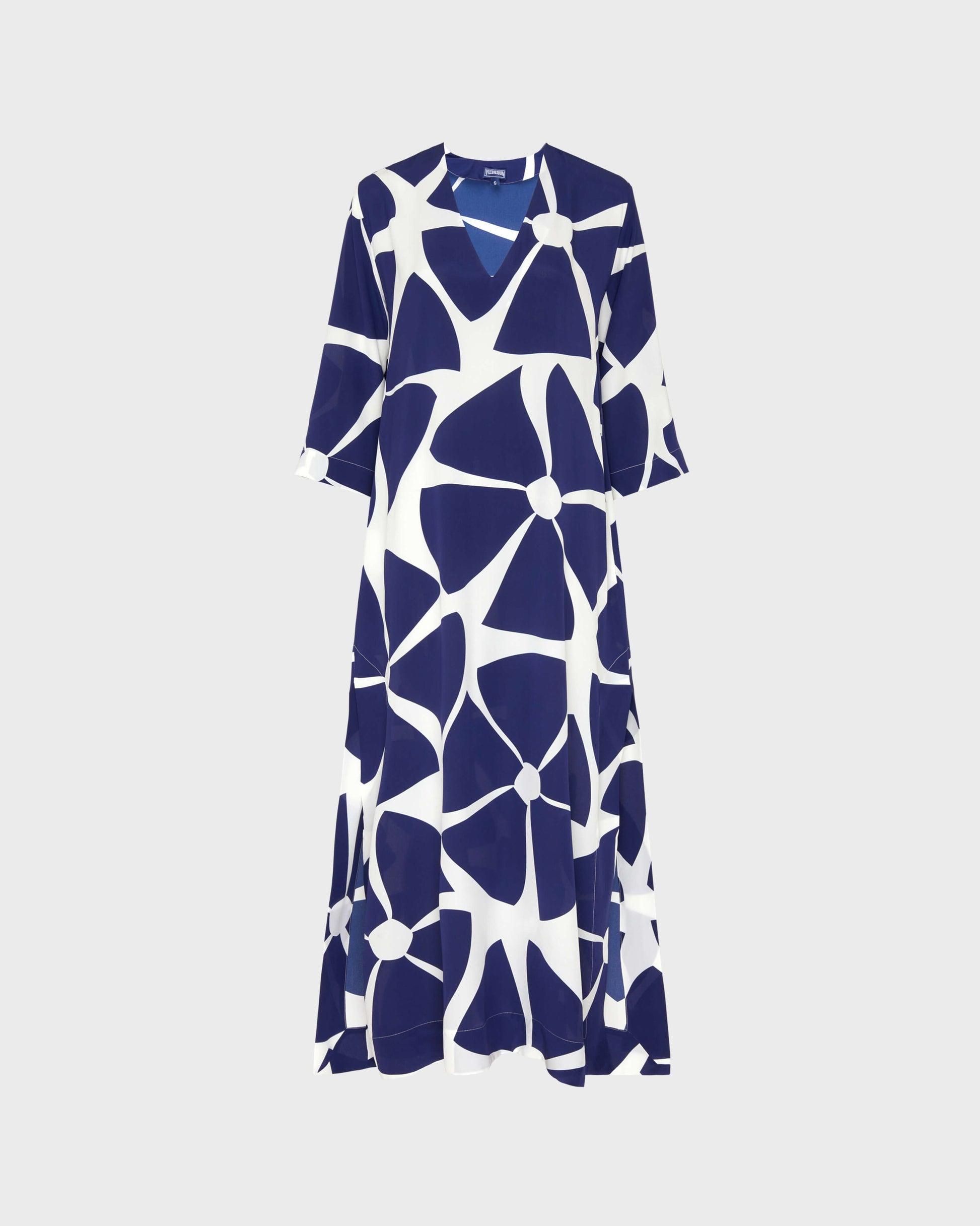 Vilebrequin Women Long Silk Crepe De Chine Kaftan Big Flowers - Blue Midnight