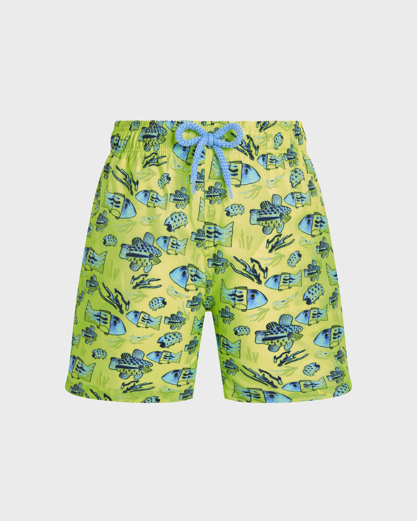 Vilebrequin Boys Boys Ultra-light and packable Swim Trunks Fishies Drawing - Neon yellow