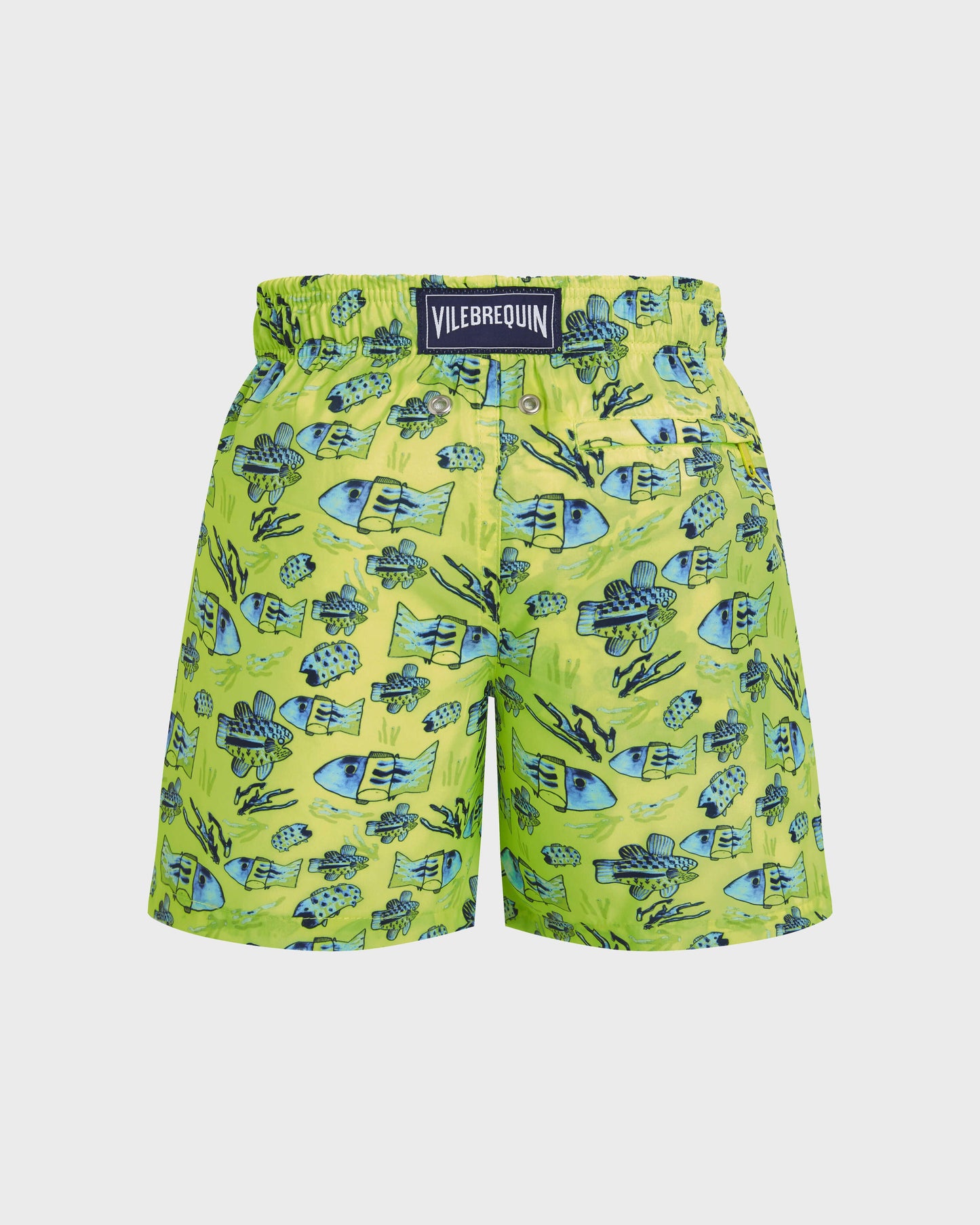 Vilebrequin Boys Boys Ultra-light and packable Swim Trunks Fishies Drawing - Neon yellow