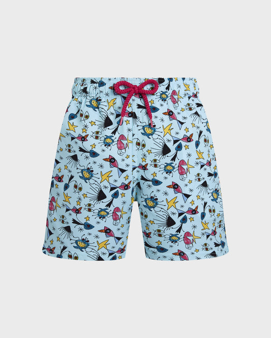 Vilebrequin Boys Boys Stretch Swim Trunks Aquatic Carnival - Blue Oxygene