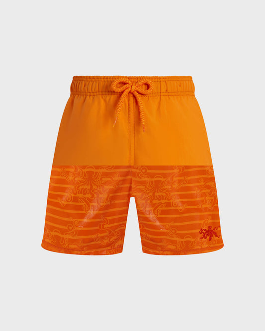 Vilebrequin Boys Boys Swim Trunks Water-reactive Octopus in Stripes - Orange Vitamin