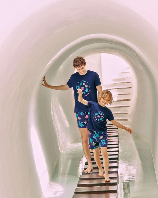 Vilebrequin Boys Boys Stretch Swim Shorts Tortues Multicolores - Blue Navy