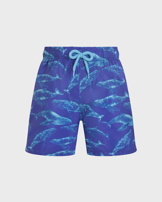 Vilebrequin Boys Boys Ultra-light and packable Swim Trunks Sparkling Whales - Blue Versailles