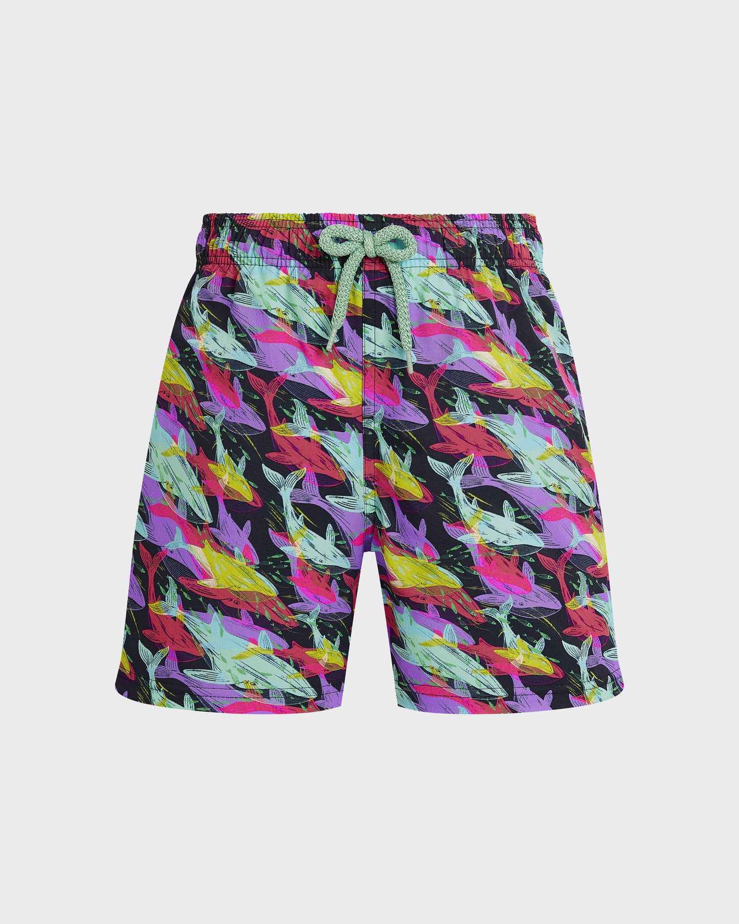 Vilebrequin Boys Boys Stretch Swim Trunks Whales Offset - Blue Navy