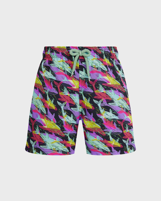 Vilebrequin Boys Boys Stretch Swim Trunks Whales Offset - Blue Navy