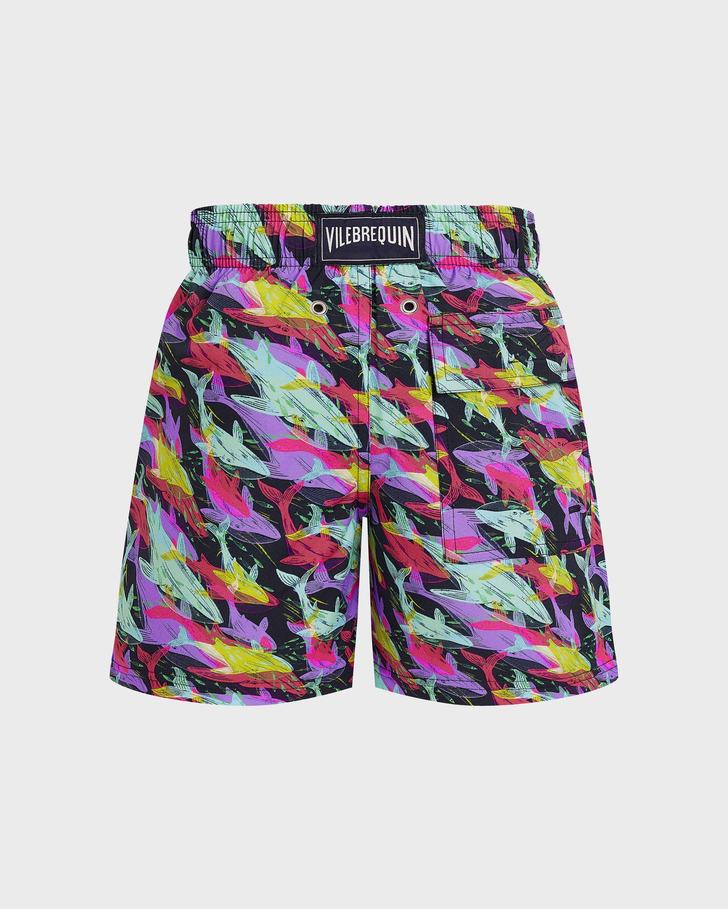 Vilebrequin Boys Boys Stretch Swim Trunks Whales Offset - Blue Navy