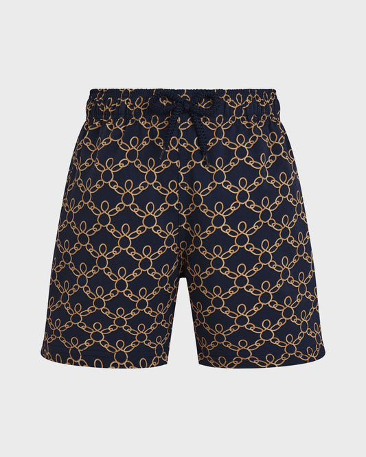 Vilebrequin Boys Boys Stretch Swim Shorts Turtles Chain - Blue Navy