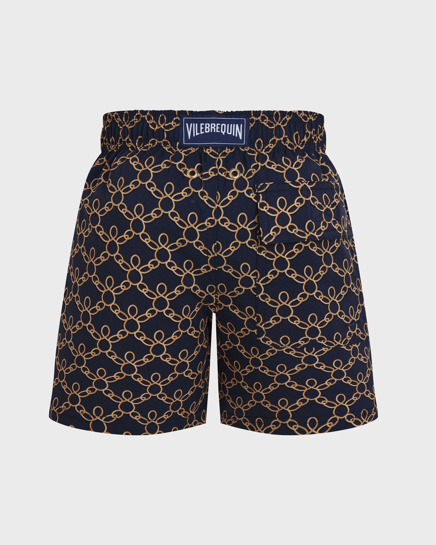 Vilebrequin Boys Boys Stretch Swim Shorts Turtles Chain - Blue Navy