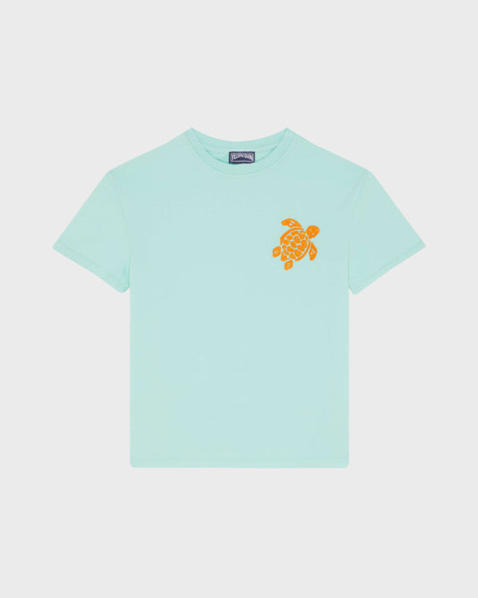 Vilebrequin Boys Boys Organic Cotton T-shirt Embroidered Turtle - Green Caribbean