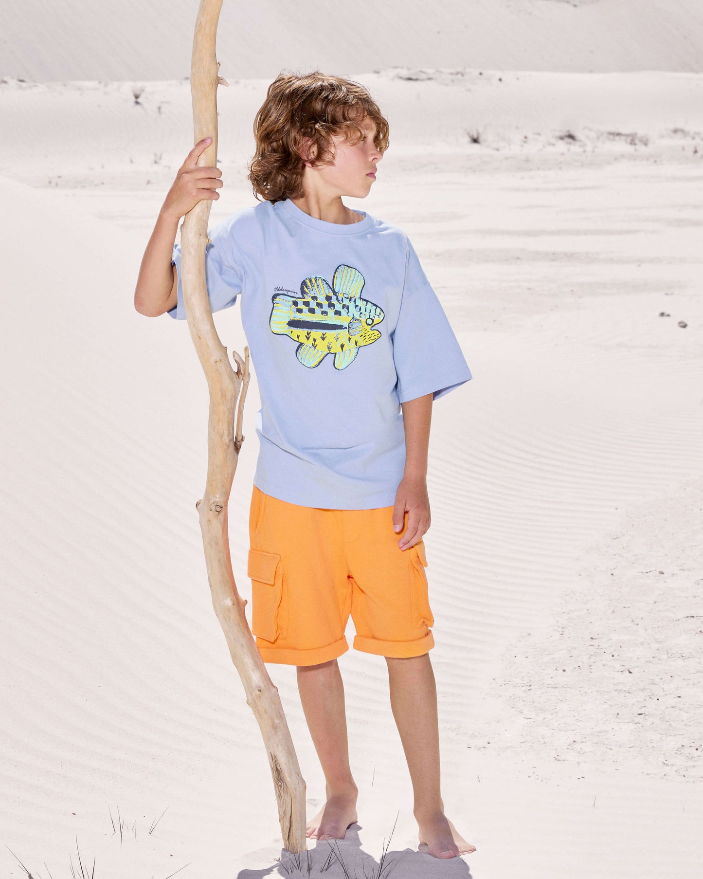 Vilebrequin Boys Boys Organic Cotton Oversize T-shirt Fish - Blue Cloudy