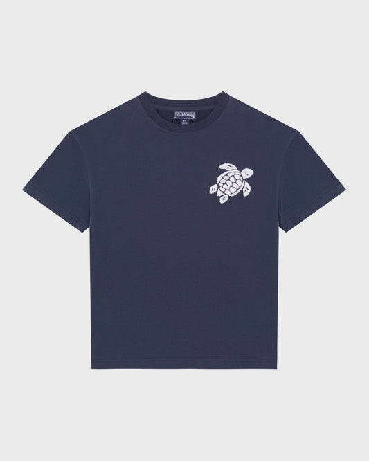 Vilebrequin Boys Boys Organic Cotton T-shirt Embroidered Turtle - Blue Navy