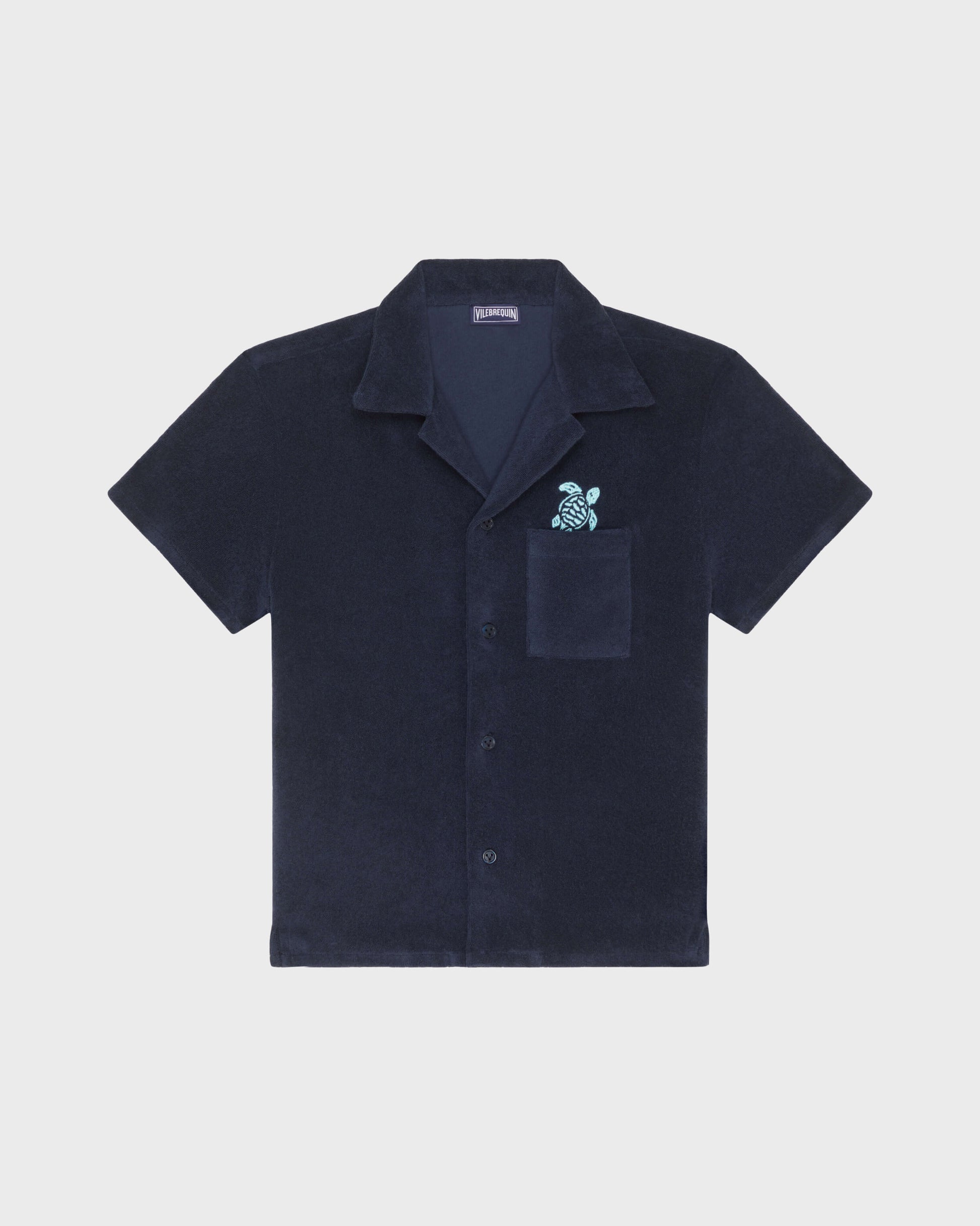 Vilebrequin Boys Boys Terry Bowling Shirt Embroidered Turtle - Blue Navy