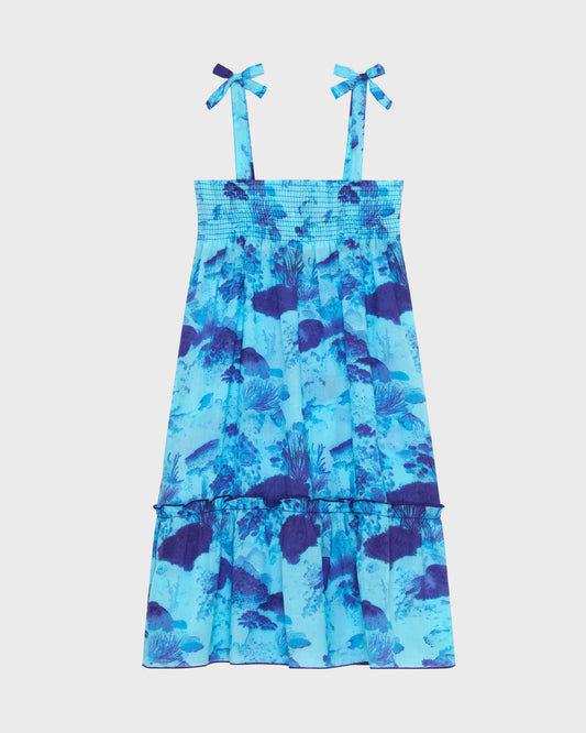 Vilebrequin Girls Girls Organic Cotton voile Dress Coral Reef - Blue Oxygene