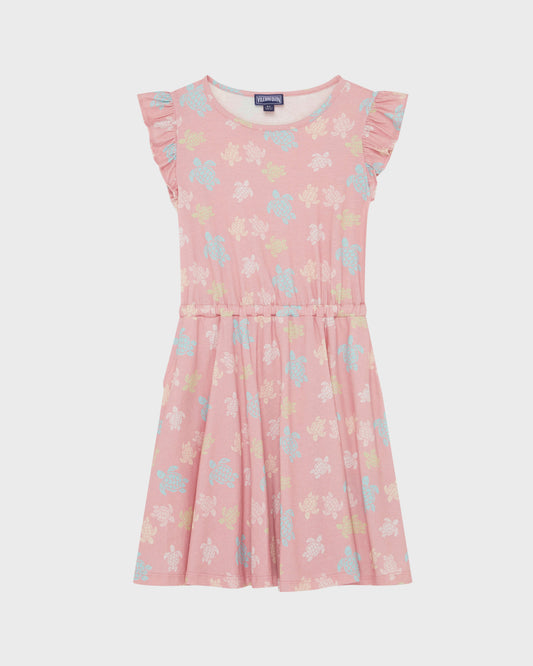 Vilebrequin Girls Girls Organic Cotton Dress Ronde Des Tortues Multicolores