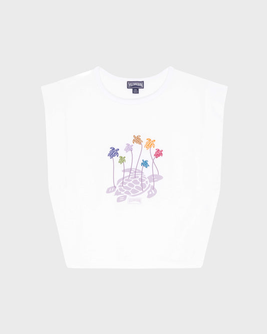 Vilebrequin Girls Girls Organic Cotton Tank Top Mini Turtle - White