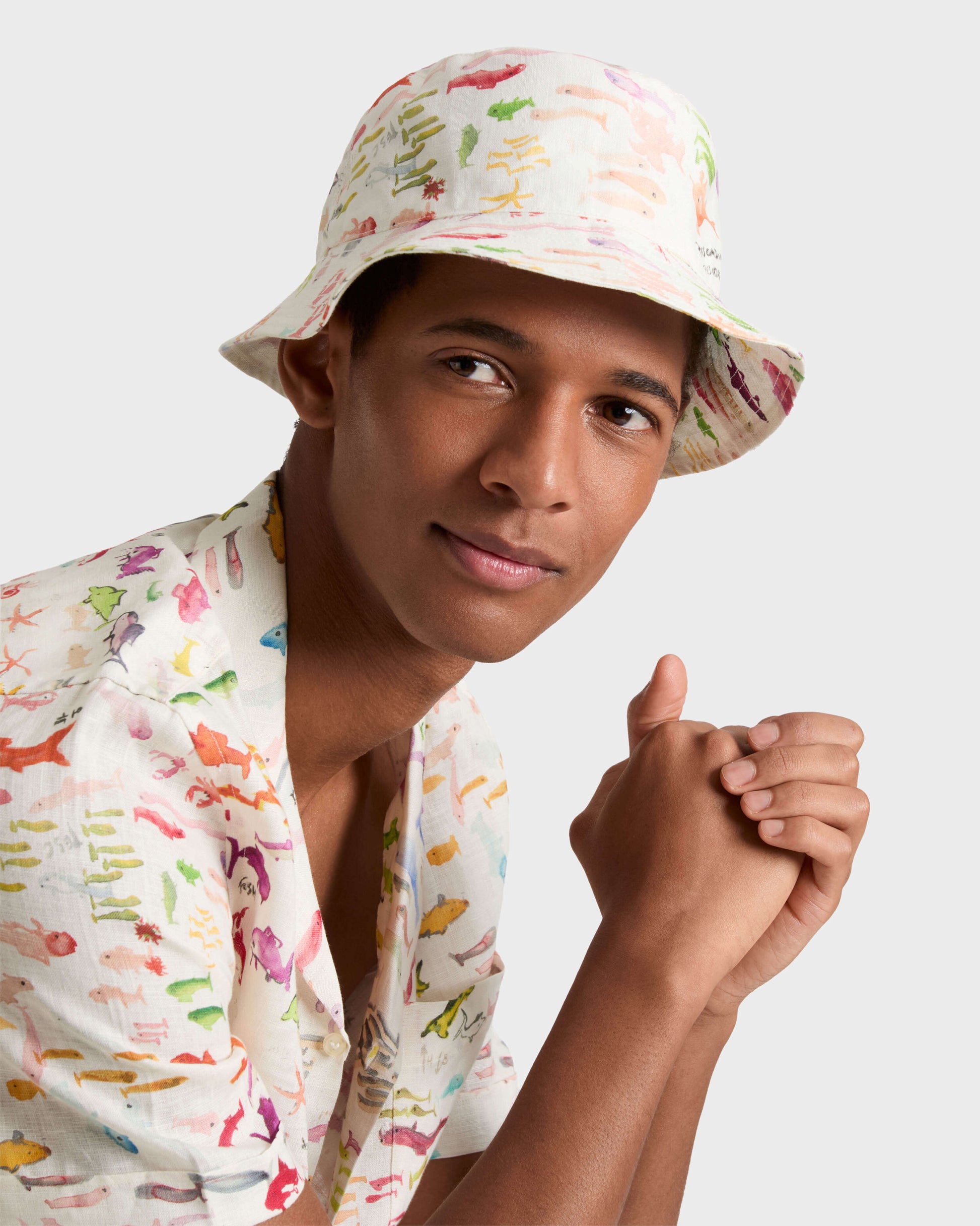 Vilebrequin Accessories Linen Bucket hat Pescador - VBQ x Fabrice Hyber - White Papier