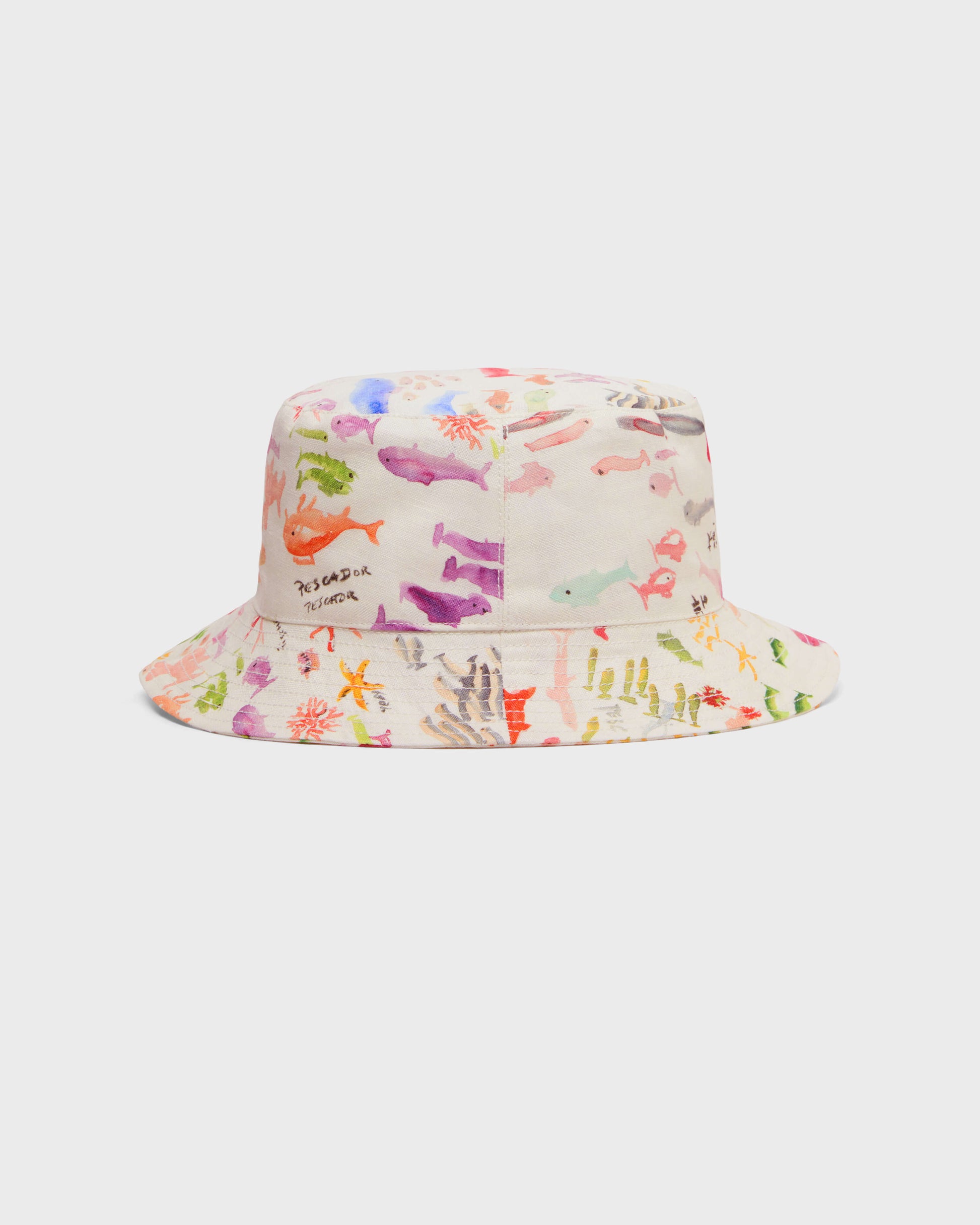 Vilebrequin Accessories Linen Bucket hat Pescador - VBQ x Fabrice Hyber - White Papier