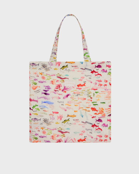 Vilebrequin Accessories Linen Tote Bag Pescador - VBQ x Fabrice Hyber - White Papier