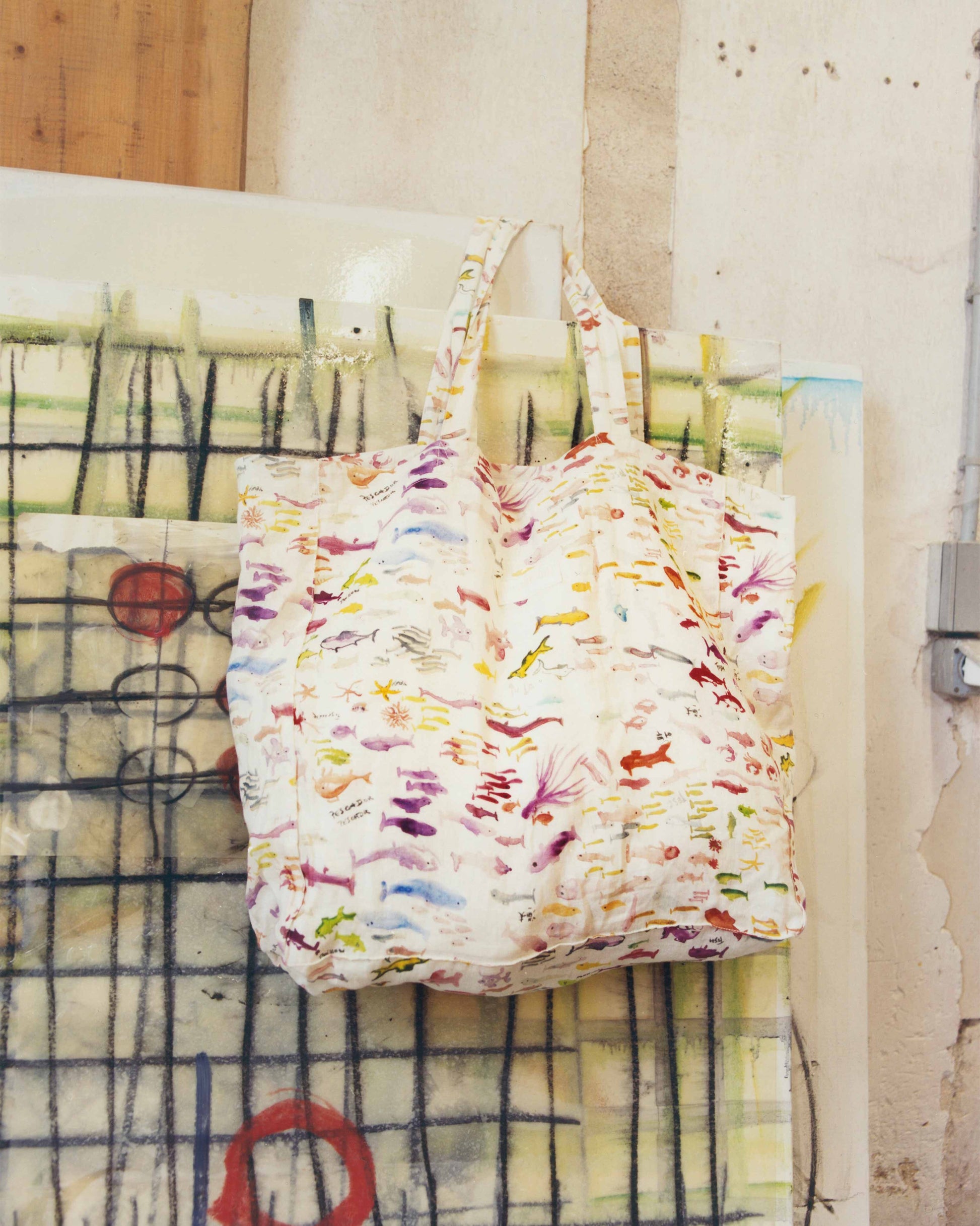 Vilebrequin Accessories Linen Tote Bag Pescador - VBQ x Fabrice Hyber - White Papier
